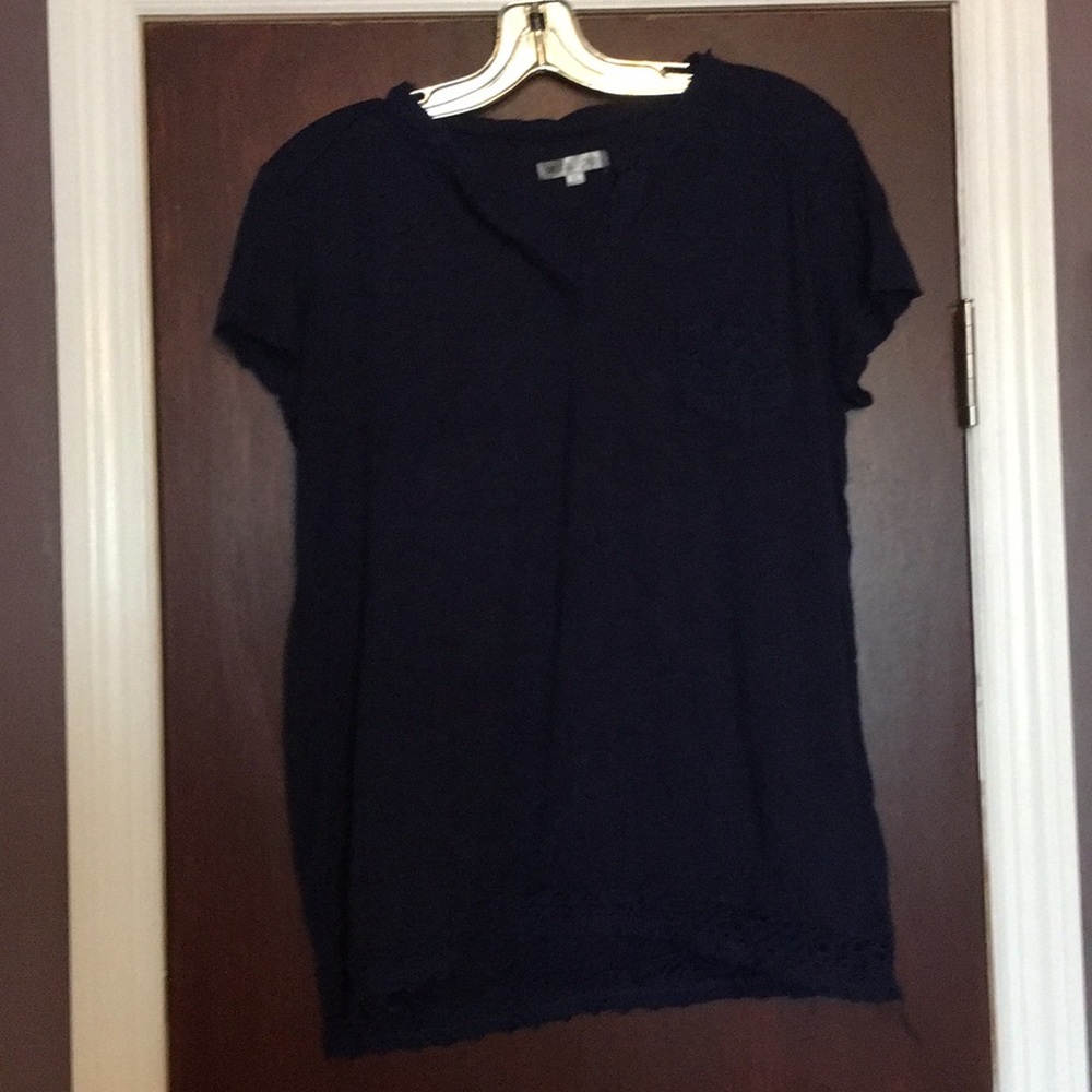 Navy Blue Beautiful Crocheted Trim Shirt